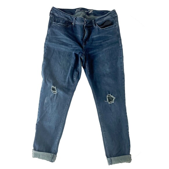 Seven 7 Womens Size 14 Medium Wash Mid Rise Denim Skinny Jeans Distressed - Picture 1 of 6